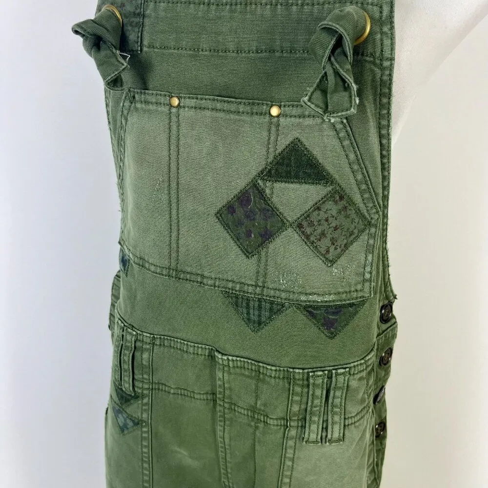 NWOT Anthropologie Pilcro Wanderer Patchwork Overalls Size 27 Green Cotton Blend - Image 13