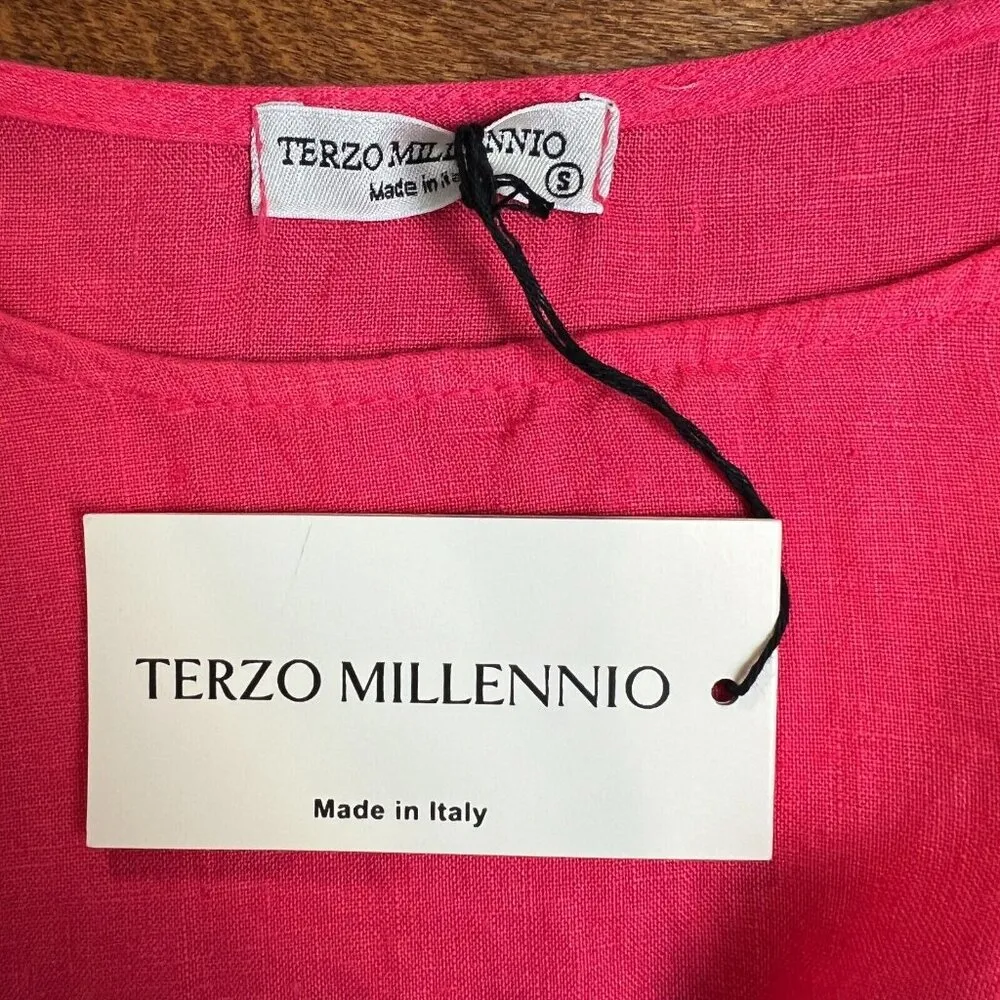 Terzo Millennio Linen Dress Womens Small Coral Red Ruffle Lagenlook Tank Italy S - Image 8