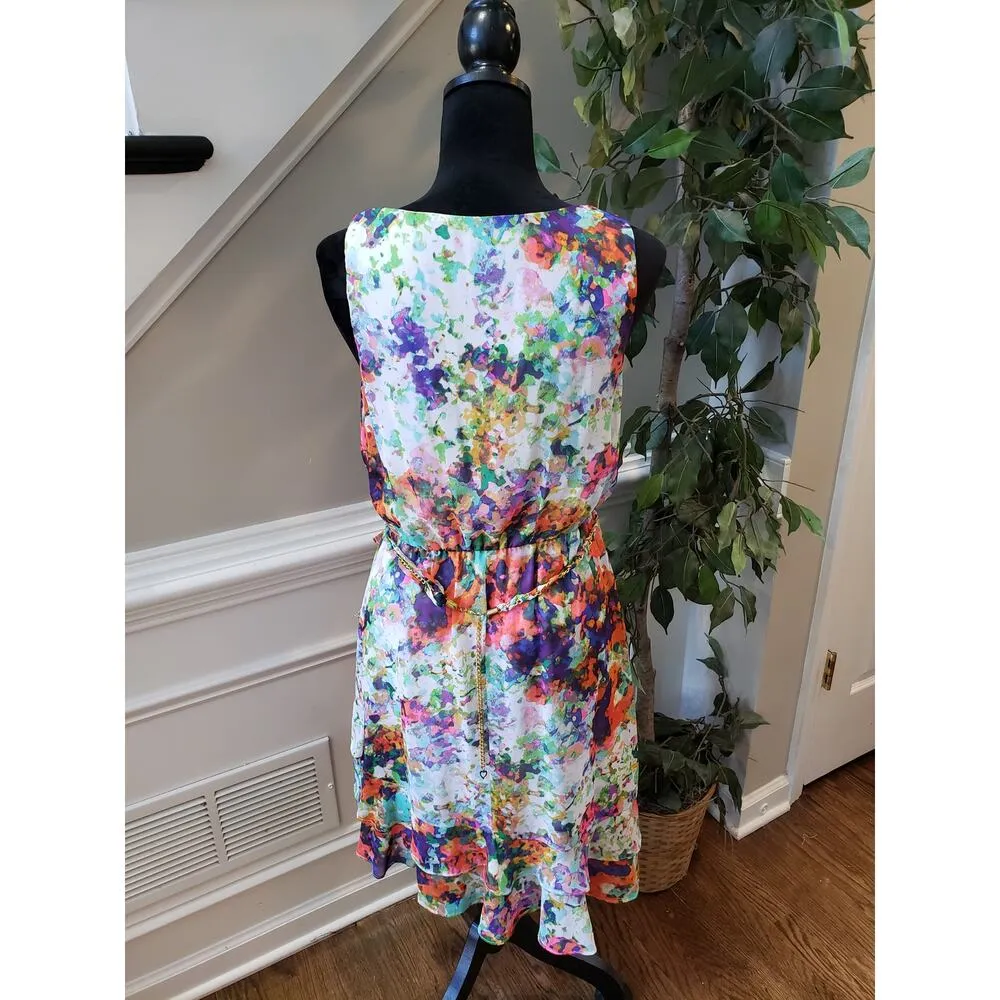 Thalia Sodi Dress Women’s S Multicolor Floral Sleeveless Wrap Belted Chiffon - Image 9