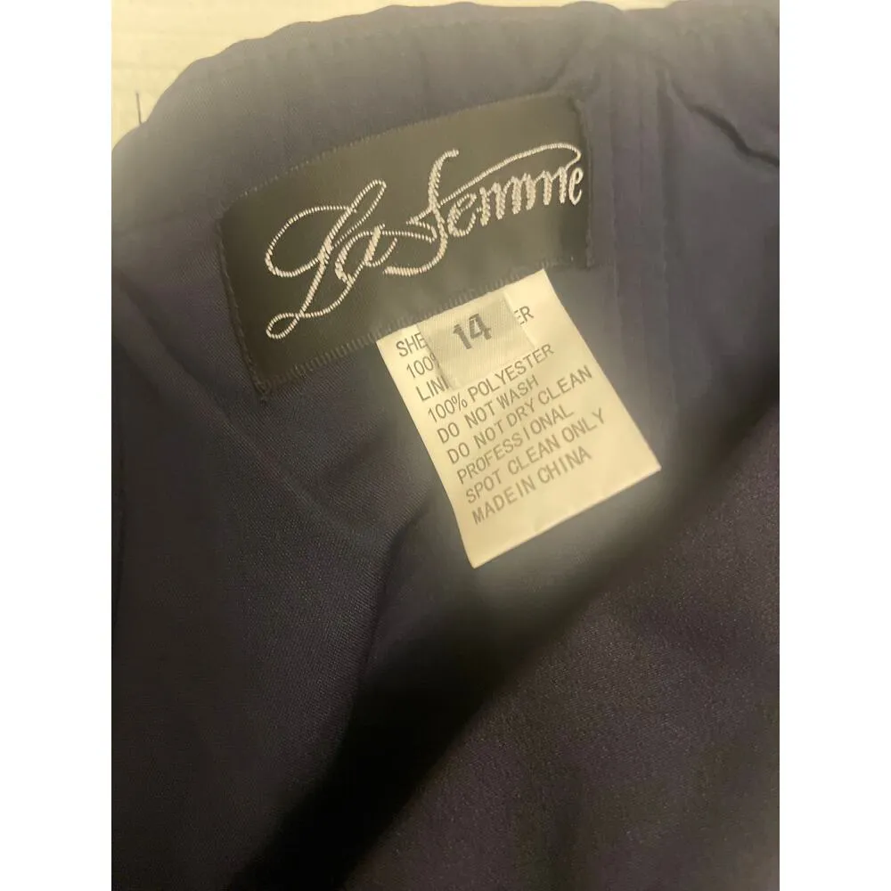 La Femme Navy Off the Shoulder Dress, Size 14, A61 - Image 5