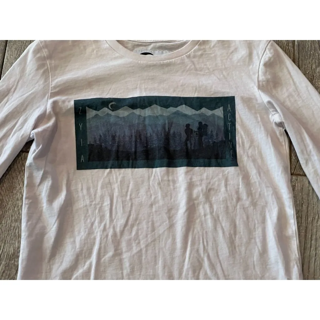 Zyia Active Long‎ Sleeve Tee Shirt XS Extra Small HOLE Mountain Graphic T - Image 5