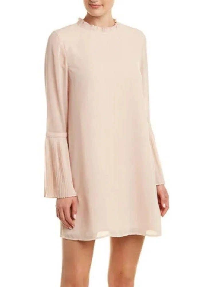Cupcakes and Cashmere Malina pleated detail chiffon shift dress in tea rose sz S Pink - Image 2