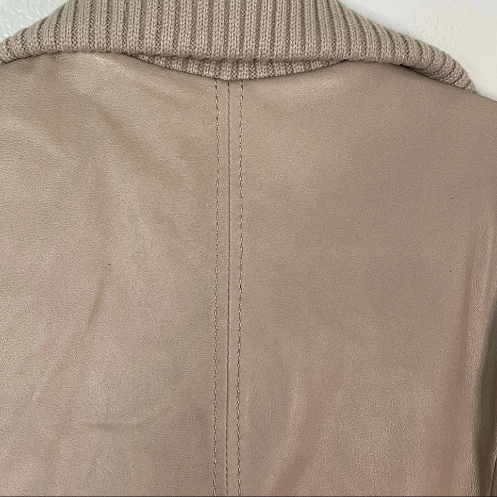 BCBGMaxAzria Leather Double Zipper Jacket Cream/Tan Size Large - Image 8