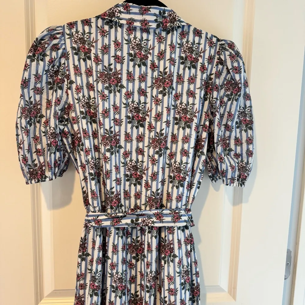 Veronica Beard Eunice Floral & Stripe Puff Sleeve Midi Dress | Size 0 - Image 9