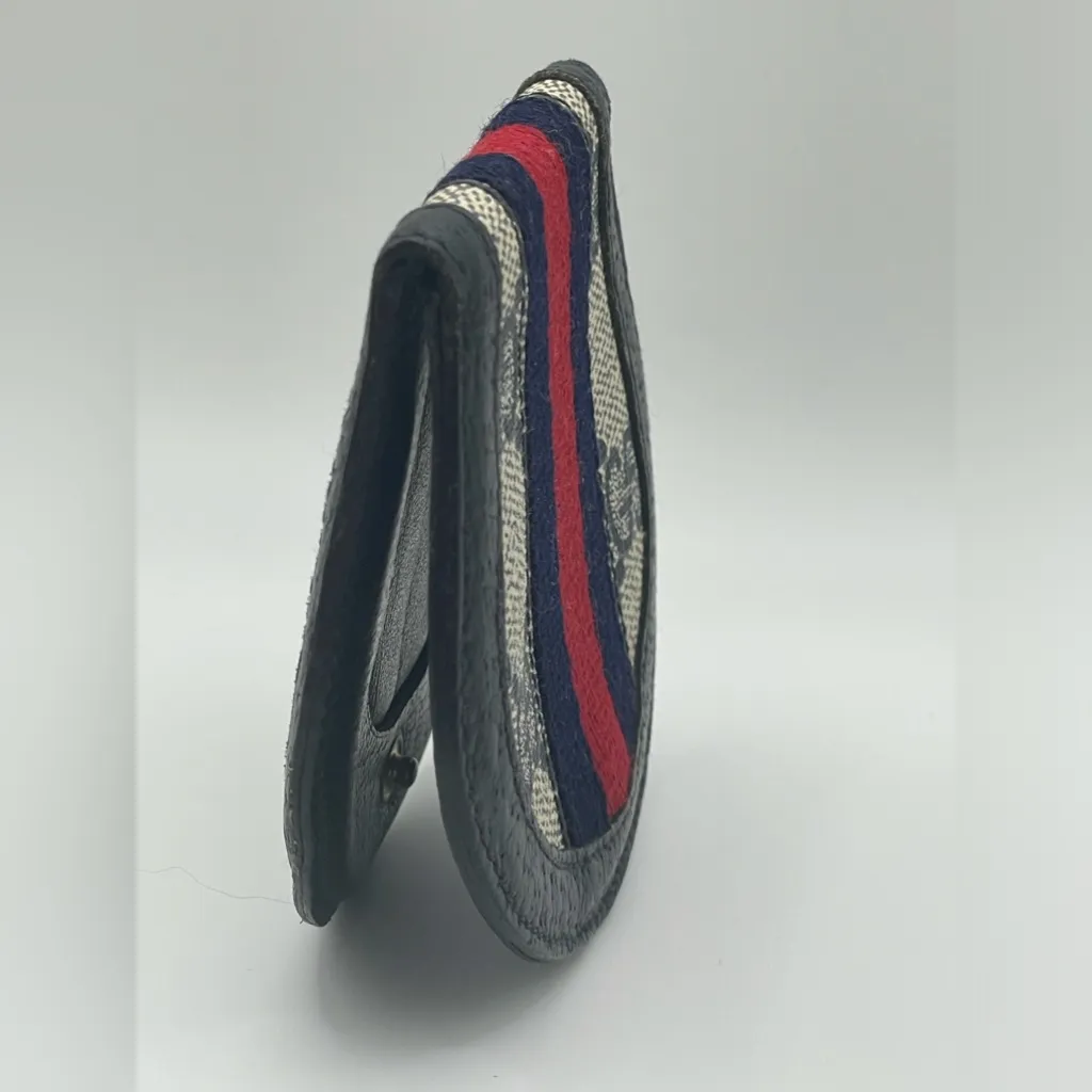 Gucci Coin Purse GG Coated Brown Canvas Web Navy & Red Stripe - Vintage - Image 4