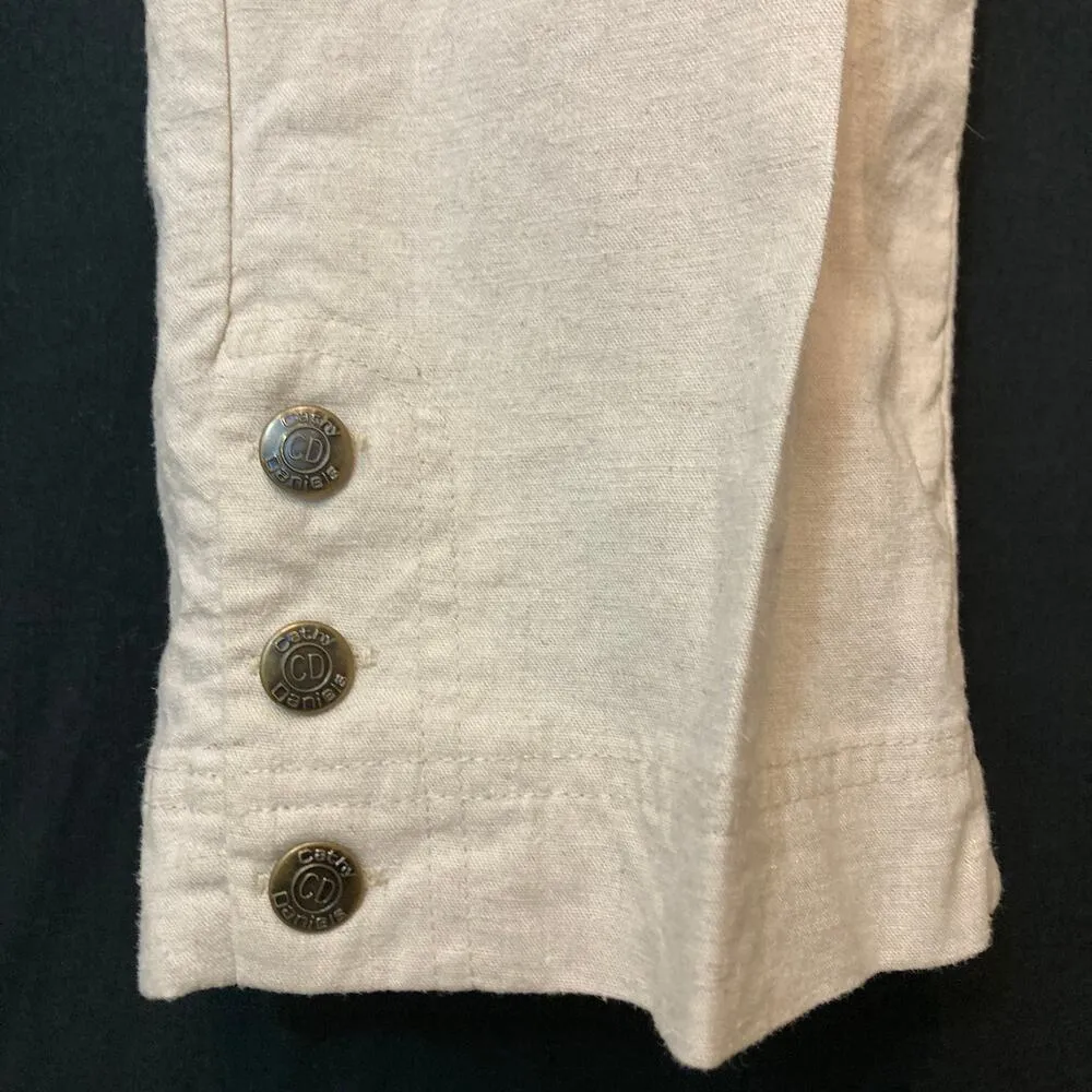 Cathy Daniels Linen Blend Beige Cream Capri High Rise Cropped Ankle Pants - Image 2