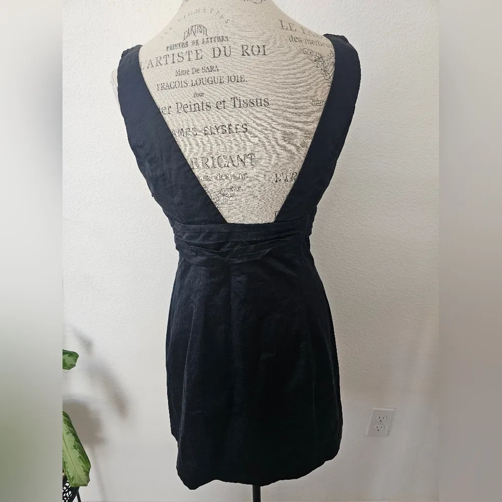 Bebe Pinafore Style Little mini black dress satin glamour rhinestone buckle M - Image 3