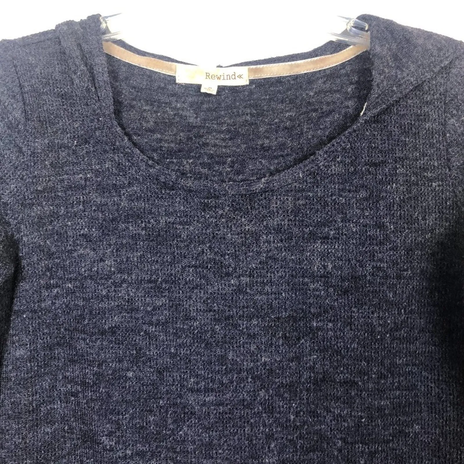 Rewind Crochet Boho Chic Minimalist Hooded Pullover Womens Sweater Size Small - Image 3