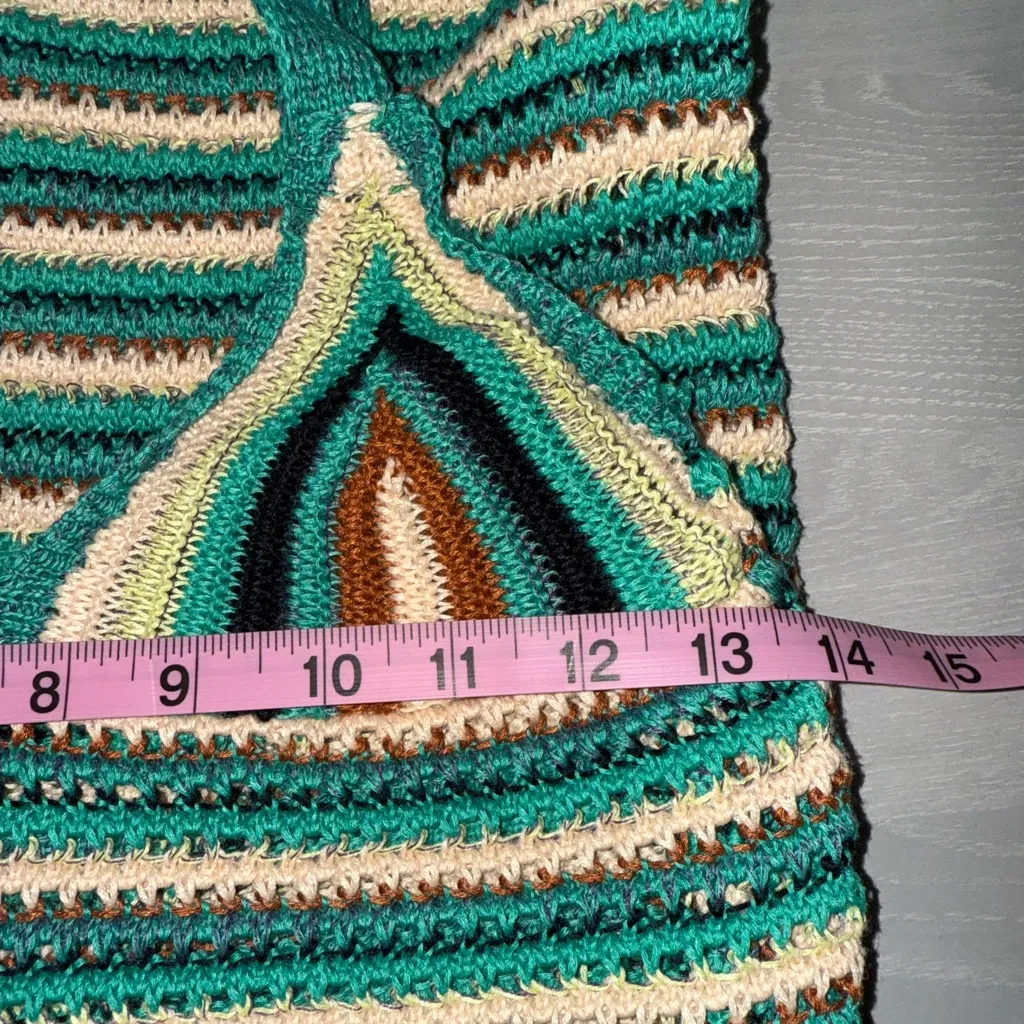 Striped Crochet Womens Size Small Knit‎ Midi Retro Colorful Dress Green - Image 6