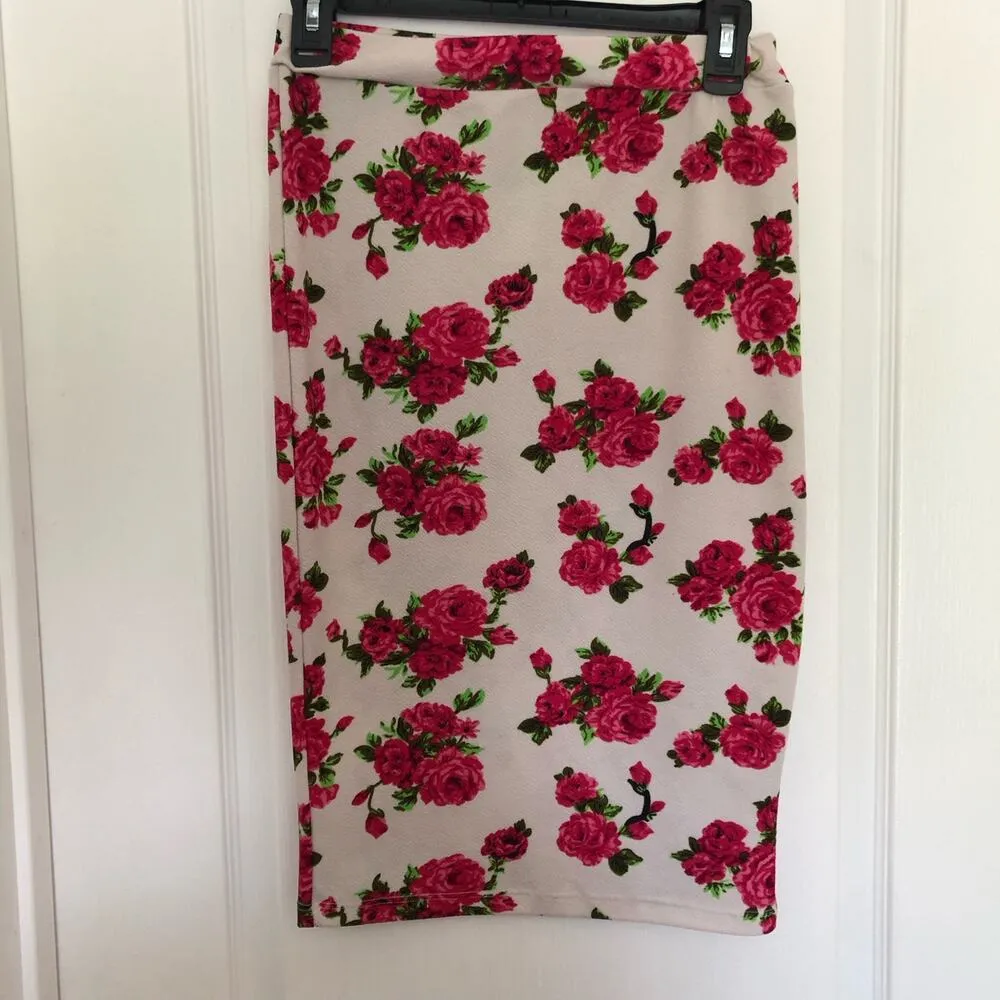 Super Nova Women's Skirts Pencil Straight Floral Off White Red Size Large White - Image 6