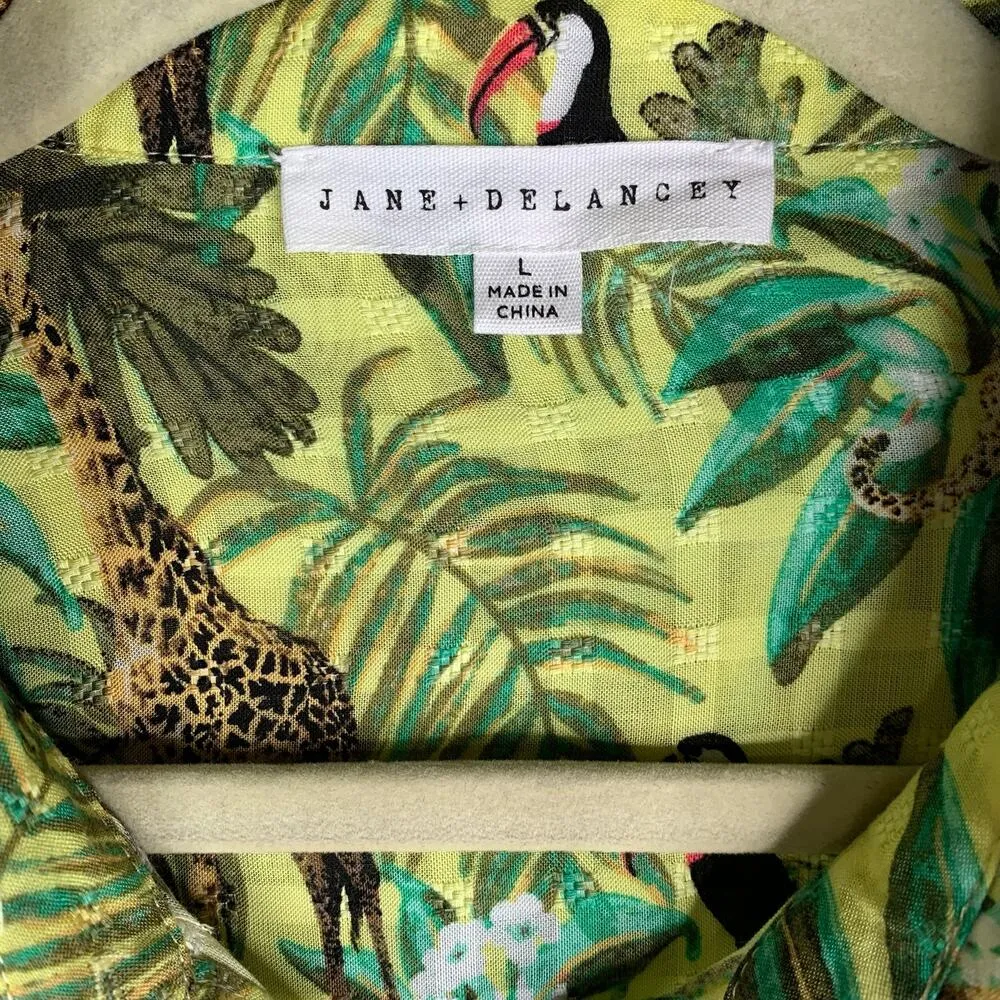 Jane + Delancey Safari Shirt Dress Jungle Animal Print Button Size Large - Image 9