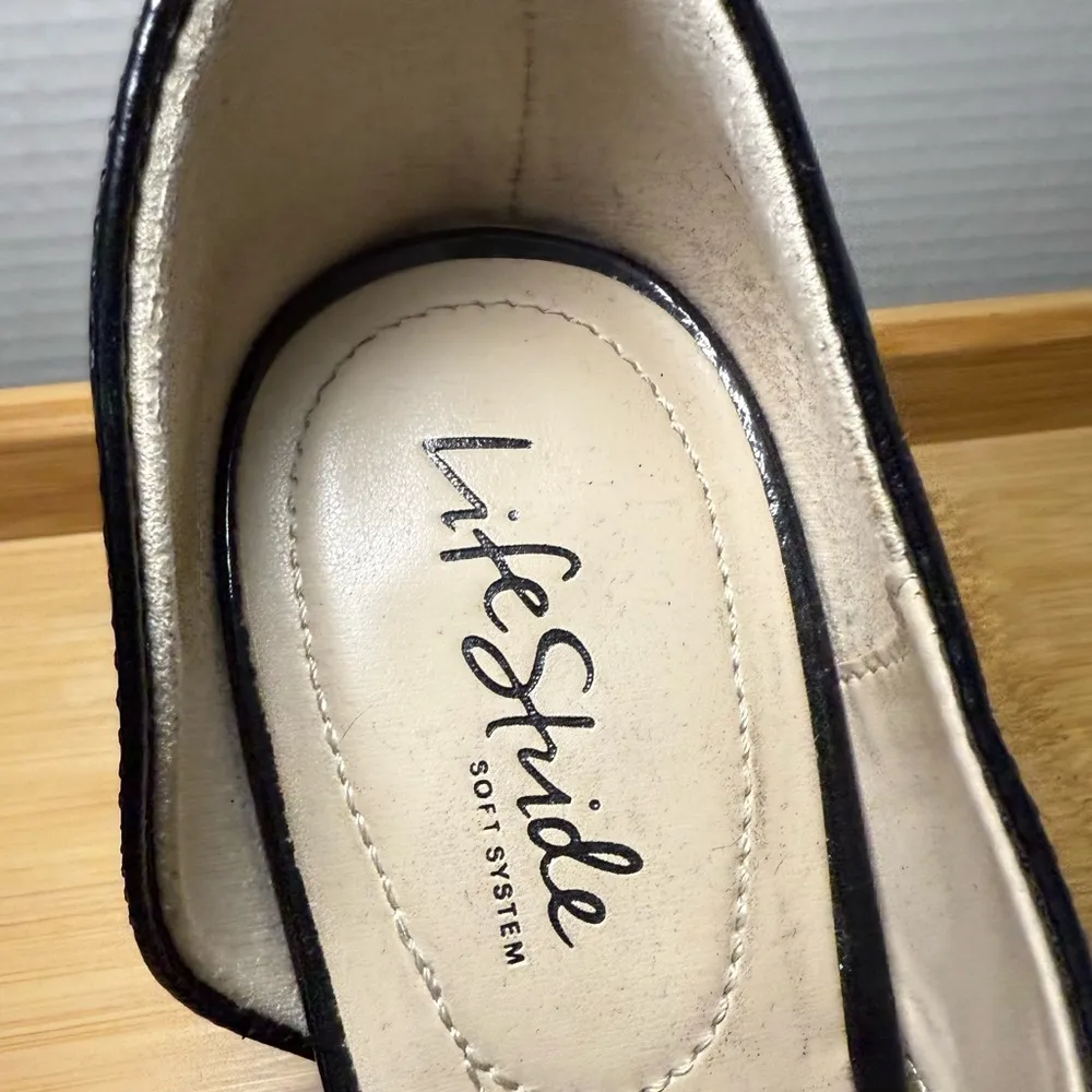 Chunky Block Heel Life Stride Black Dress Heels Peep Toe Career Comfort Office - Image 7