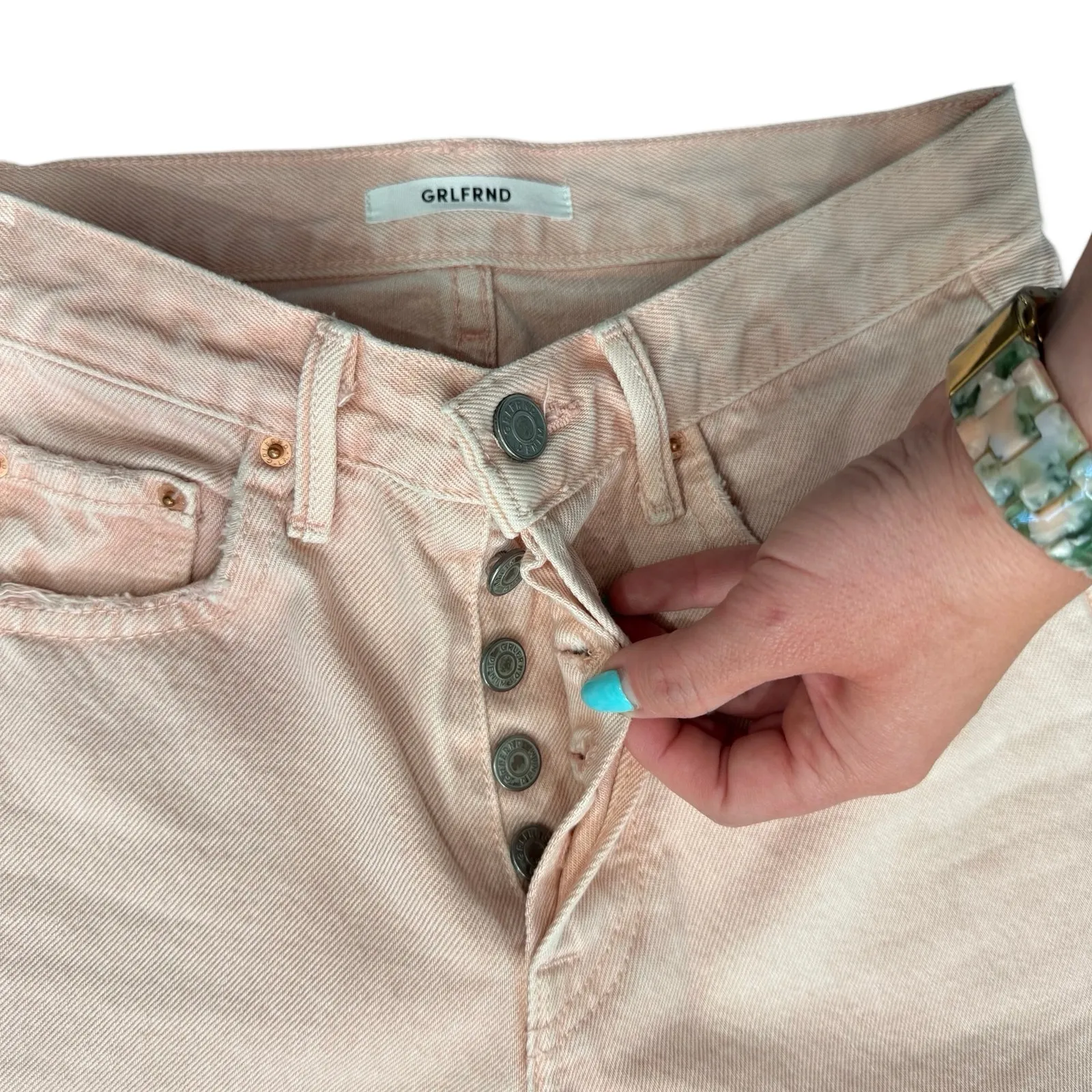 GRLFRND Karolina High-Rise Skinny Jeans Lucid Dreams Baby Pink size 23 Raw Hem - Image 10