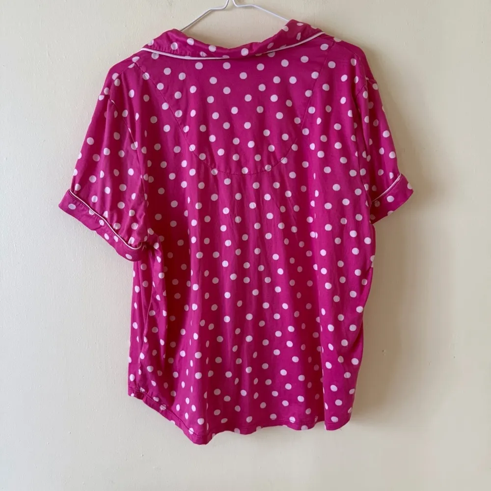 Kate Spade Pajama Top Womens XL Pink Polka Dot Notch Collar Short Sleeve Stretch - Image 2
