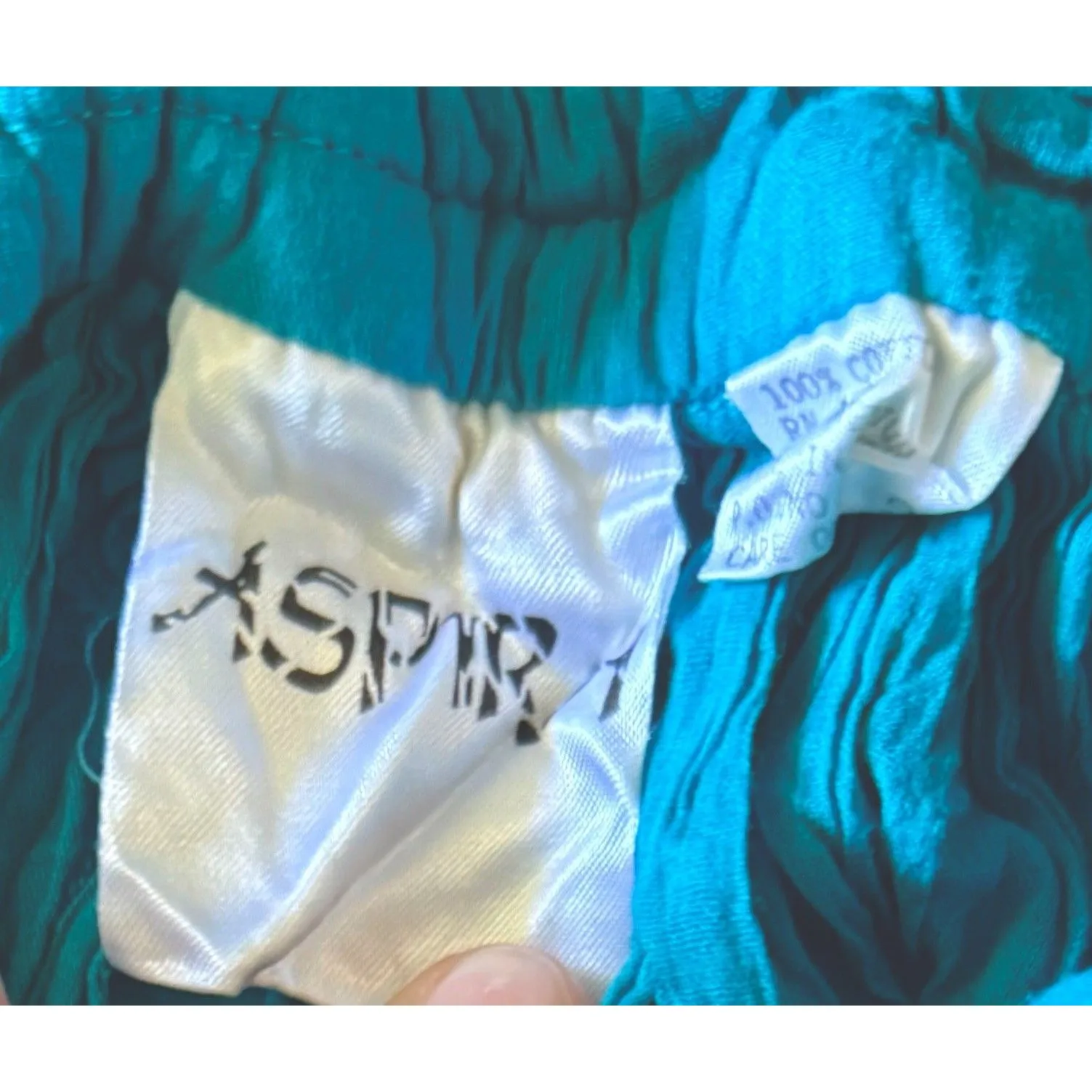 Aspira Women’s Crinkle Boho Skirt Turquoise Cotton Tiered Midi Elastic Waist M Blue Size M - Image 3