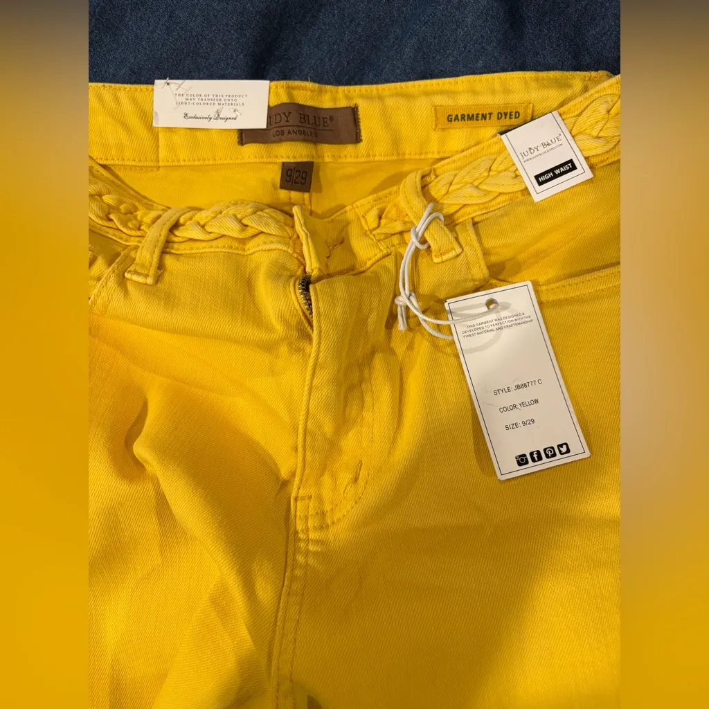 Judy Blue high rise wide leg cropped jeans yellow raw edge 9 29 new with tags - Image 4
