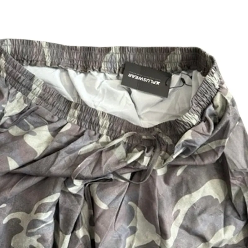 XPlusWear Casual Army Camo Wide Leg Pants in Green, Size 2XL Green - Image 2