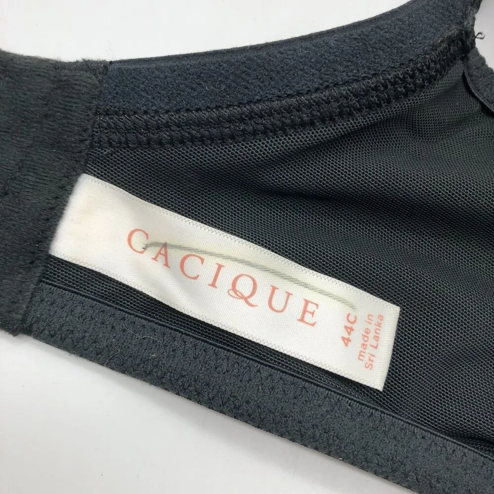 Cacique Lightly Lined T-Shirt Bra Black Cotton/Nylon Adjustable Straps 44C - Image 3