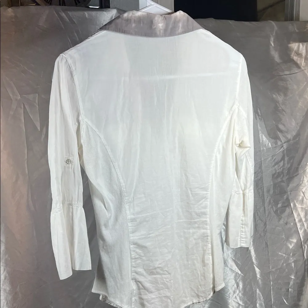 James Perse White Button-Down Shirt with Gray Collar A0196 - Image 3