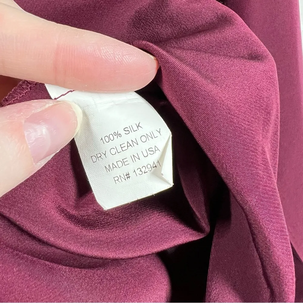 Amanda Uprichard Maroon Silk‎ Long Sleeve Wrap Front Top - Image 3