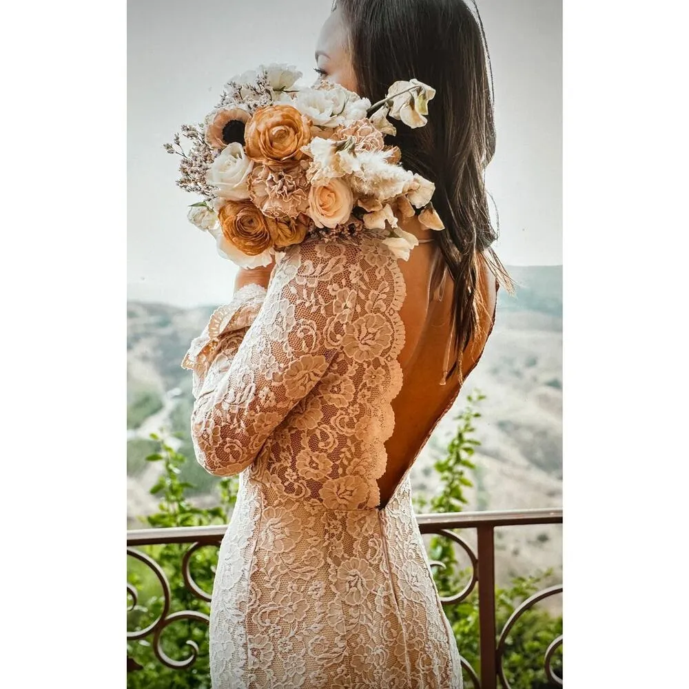 Show Me Your Mumu Natalie Low Back Maxi Dress Champagne Forever Lace M - Image 2