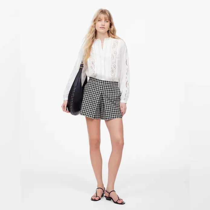Madewell women’s Gingham Mini Skort wool blend black and white Size 12 NWT - Image 2