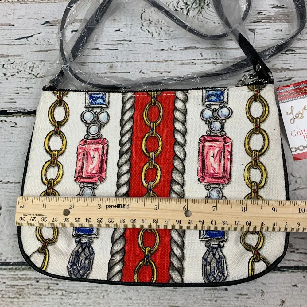 Brighton "Glitter & Go" Crossbody Pouch Purse with‎ Tassel, Canvas Print - NWT - Image 8