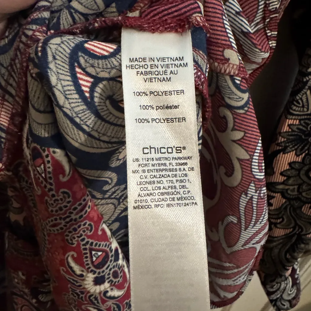 Chico's NEW Womens Baroque Paisley Flutter Tunic Blouse Red Wine size 1, M/8 - Image 7