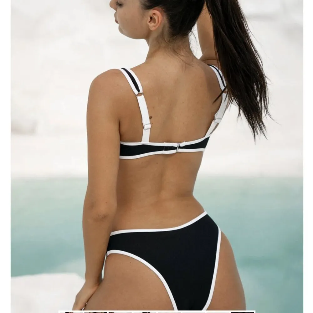 Berlook Contrast Trim Underwire Bikini Top ONLY 69 White Size XL - Image 4