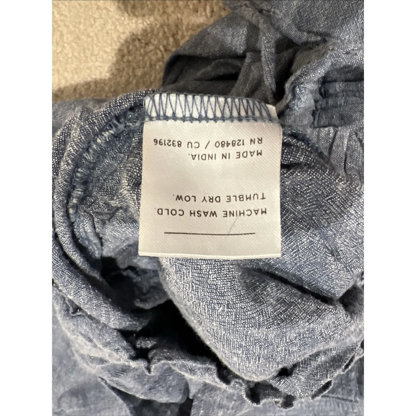 Pact Organic Cotton Pull On Pants Wide Leg Crop Drawstring Blue Boho Beach - Image 5