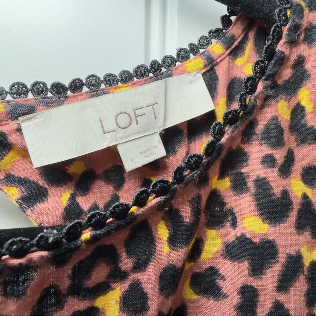 LOFT Large Leopard Print Cutout Back Cotton Ruffle Shell Top - Image 9