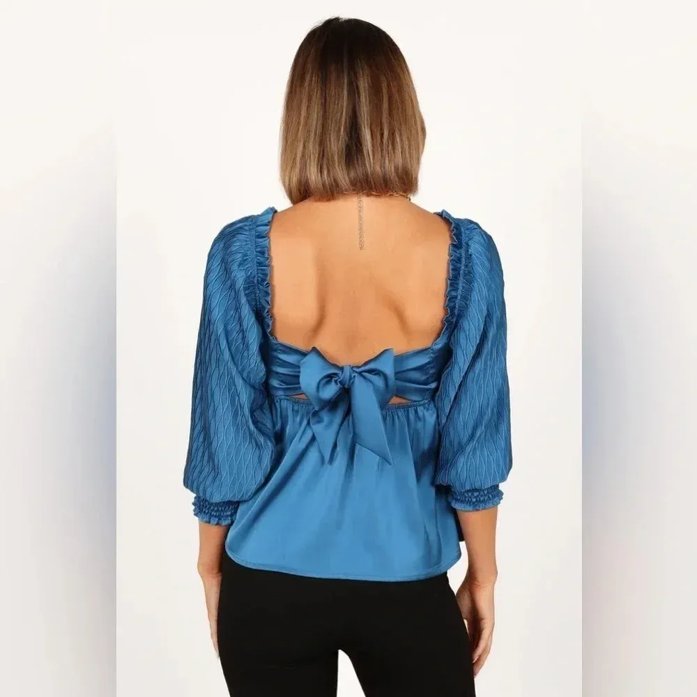 Petal & Pup Blue Montana Satin Babydoll Blouse Top Size Medium M NWT - Image 4