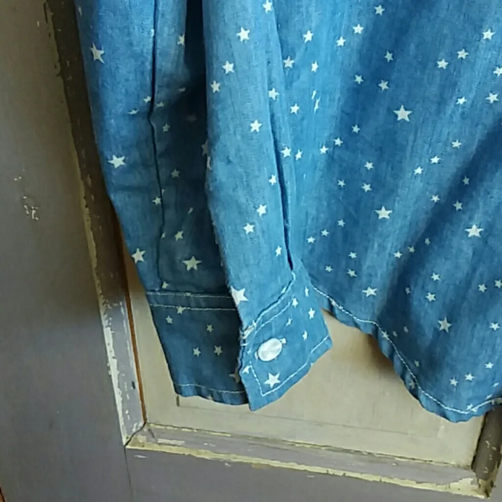 Ellison blue button up cotton shirt white stars - Image 3