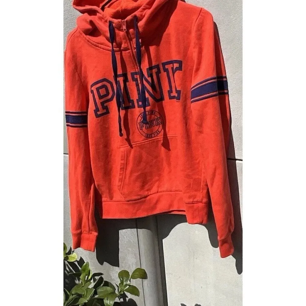 Victoria’s Secret PINK Women’s Sz M Orange Red Jacket Half Zip Pullover Sweater - Image 6