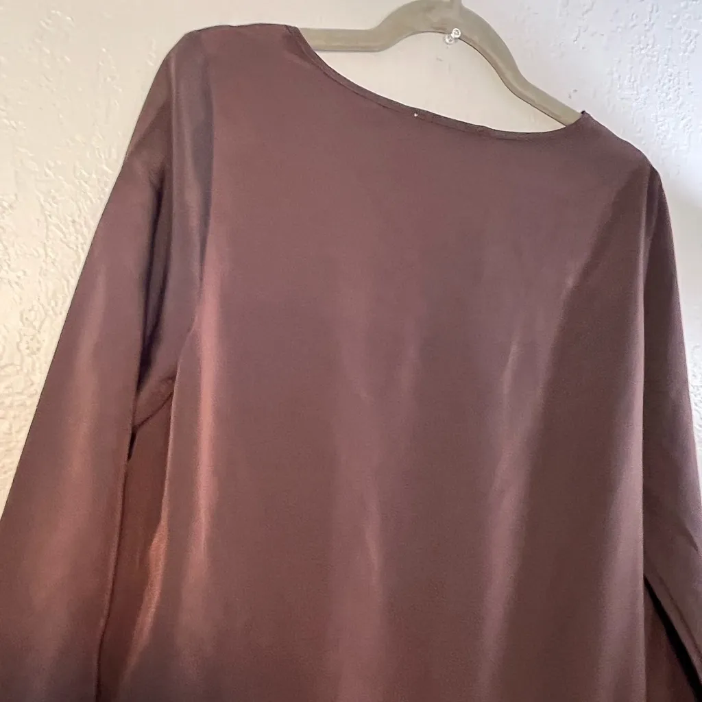 Michael Kors Brown Adjustable Tie Blouse Side-Tie SZ S Designer LongSleeve Top - Image 9
