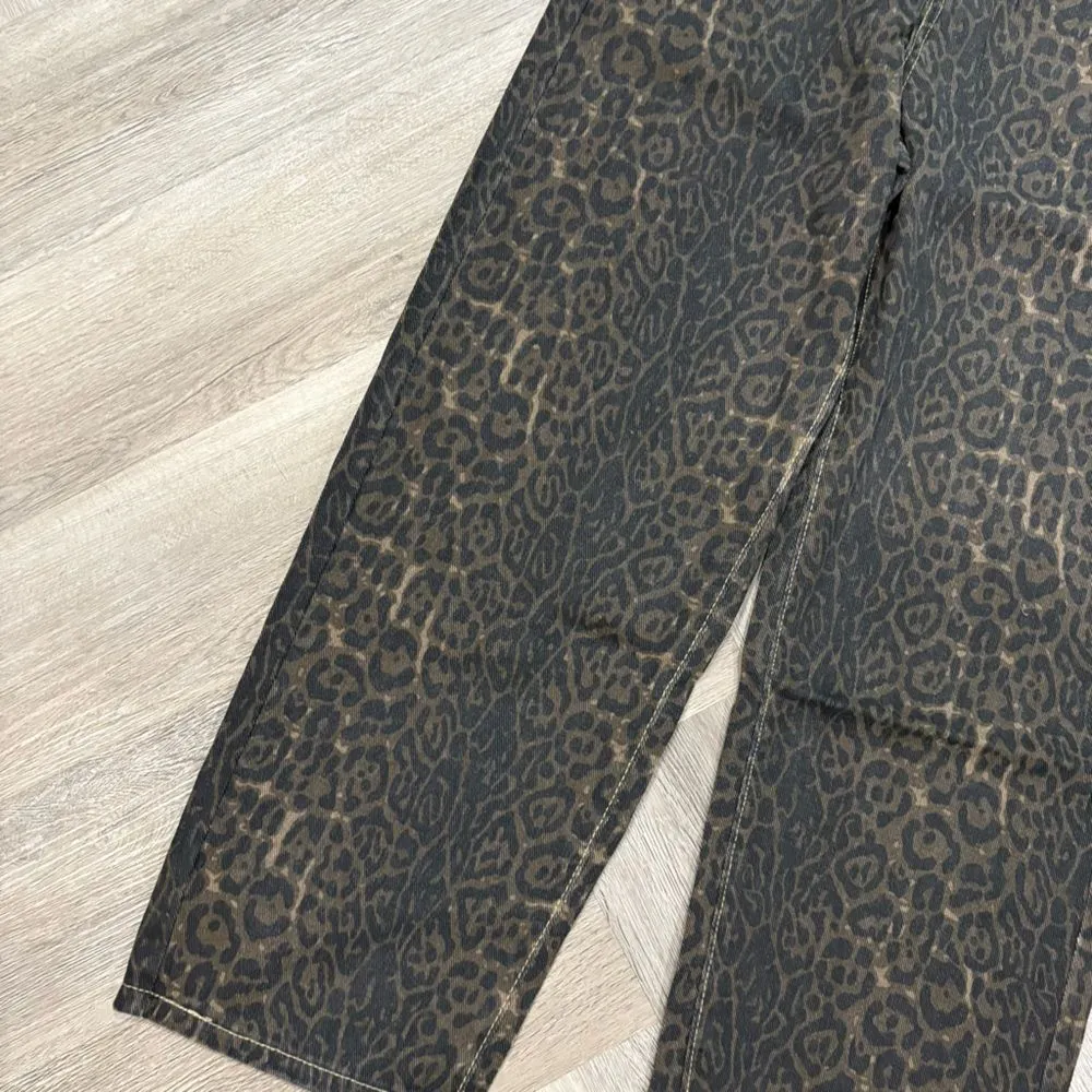 Y2k Leopard Pants Women High Waisted Cheetah Print Lightweight Jeans Size S Black - Image 4