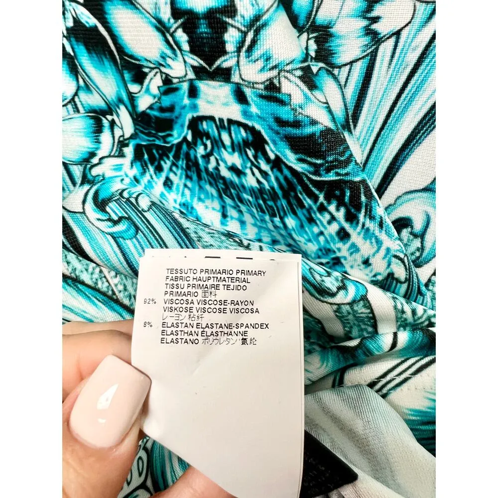 Just Cavalli Jersey Peacock-Print Cap Sleeve Sheath Mini Dress White 44 / US 8 - Image 4