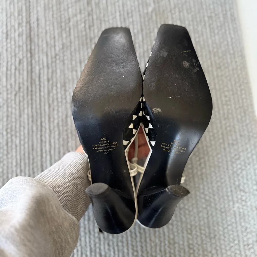 Vtg 90’s Marino Boutique Black White Geometric Square Toe Slingback Heels Sz 8 - Image 8