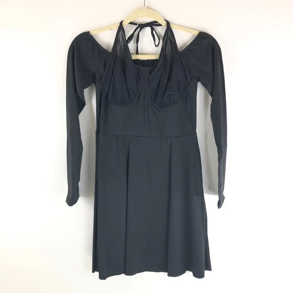 Halara Off Shoulder Halter Backless Thumb Hole Mini Dress Black S - Image 5