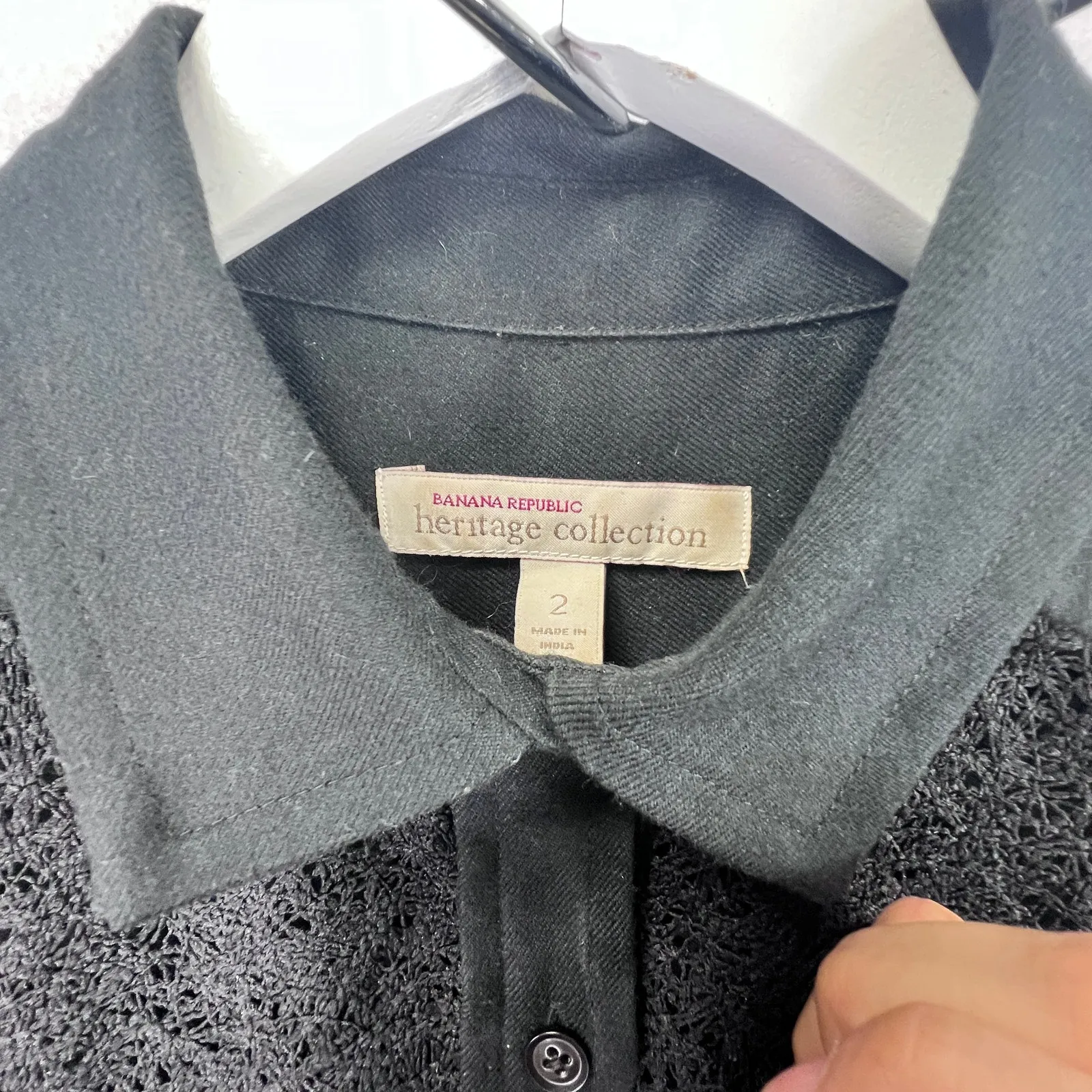 Banana Republic Heritage Belted Lace Shirt Dress Women Size 2 Black Crochet Hem - Image 6