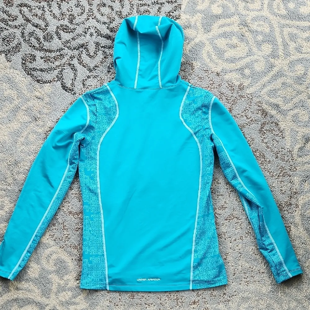 Under Armour Cold Gear Hooded Long Sleeve Top Turquoise Medium - Image 7