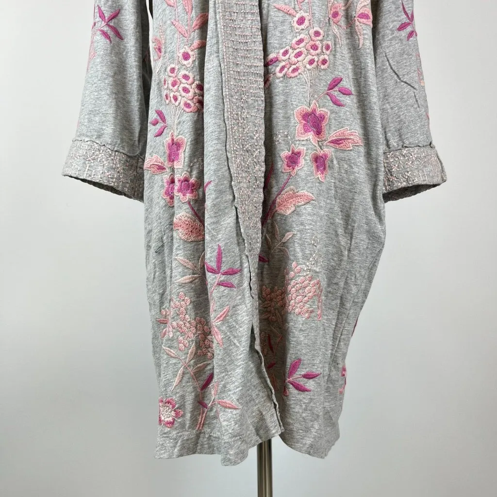 NWOT Johnny Was Embroidered Floral Cardigan Gray and Pink Sweater Open Front S - Image 4