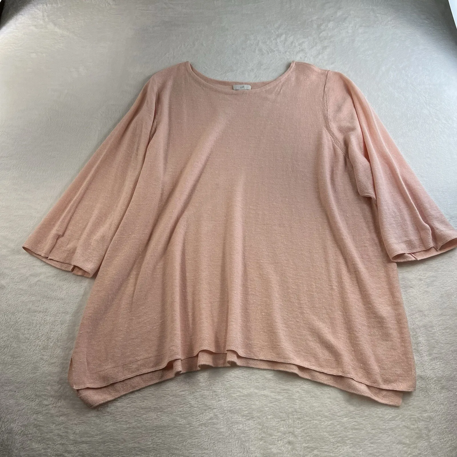 J Jill Plus 3X Knit Sweater Top Linen Blend Round Neck 3/4 Sleeve Lightweight Pink - Image 2