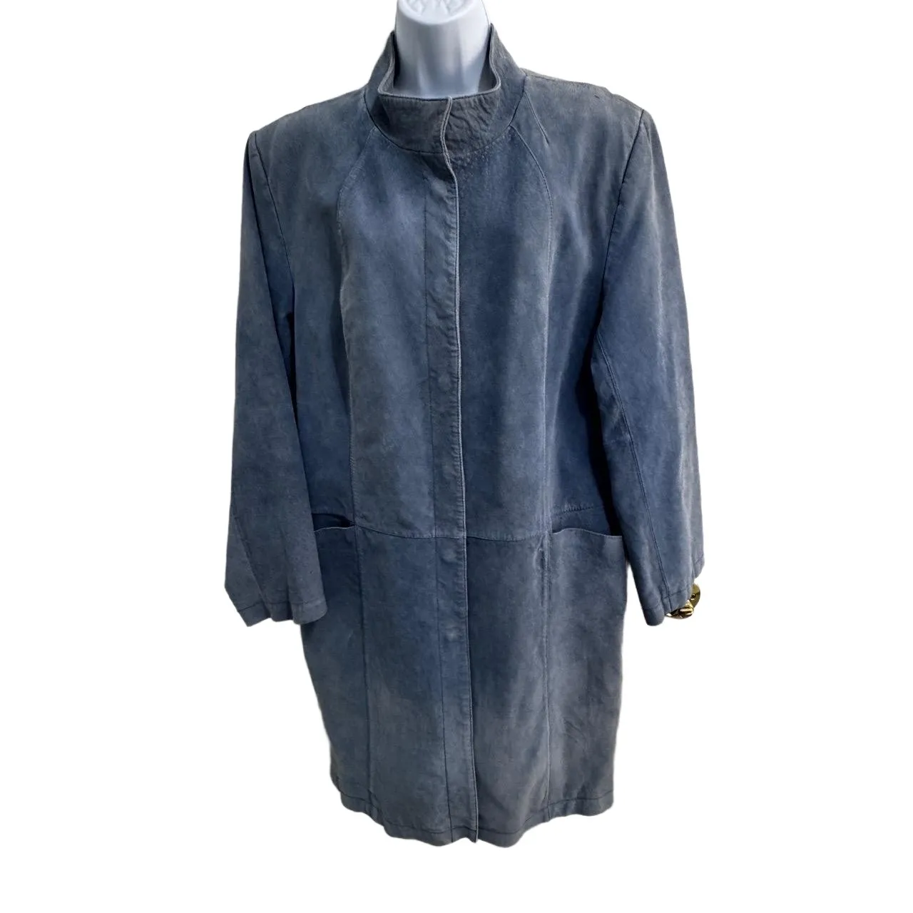 BERNARDO Slate Blue Genuine Leather Collar Button Closure Outerwear‎ Jacket 1X - Image 7