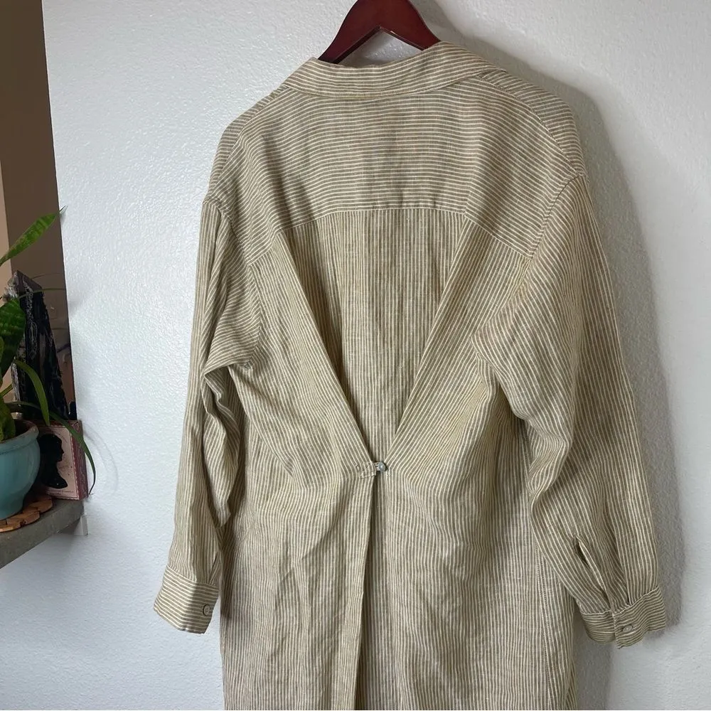 New Faherty Striped Large Tan Long Shirt Dress Cover Up Cardigan - Image 7