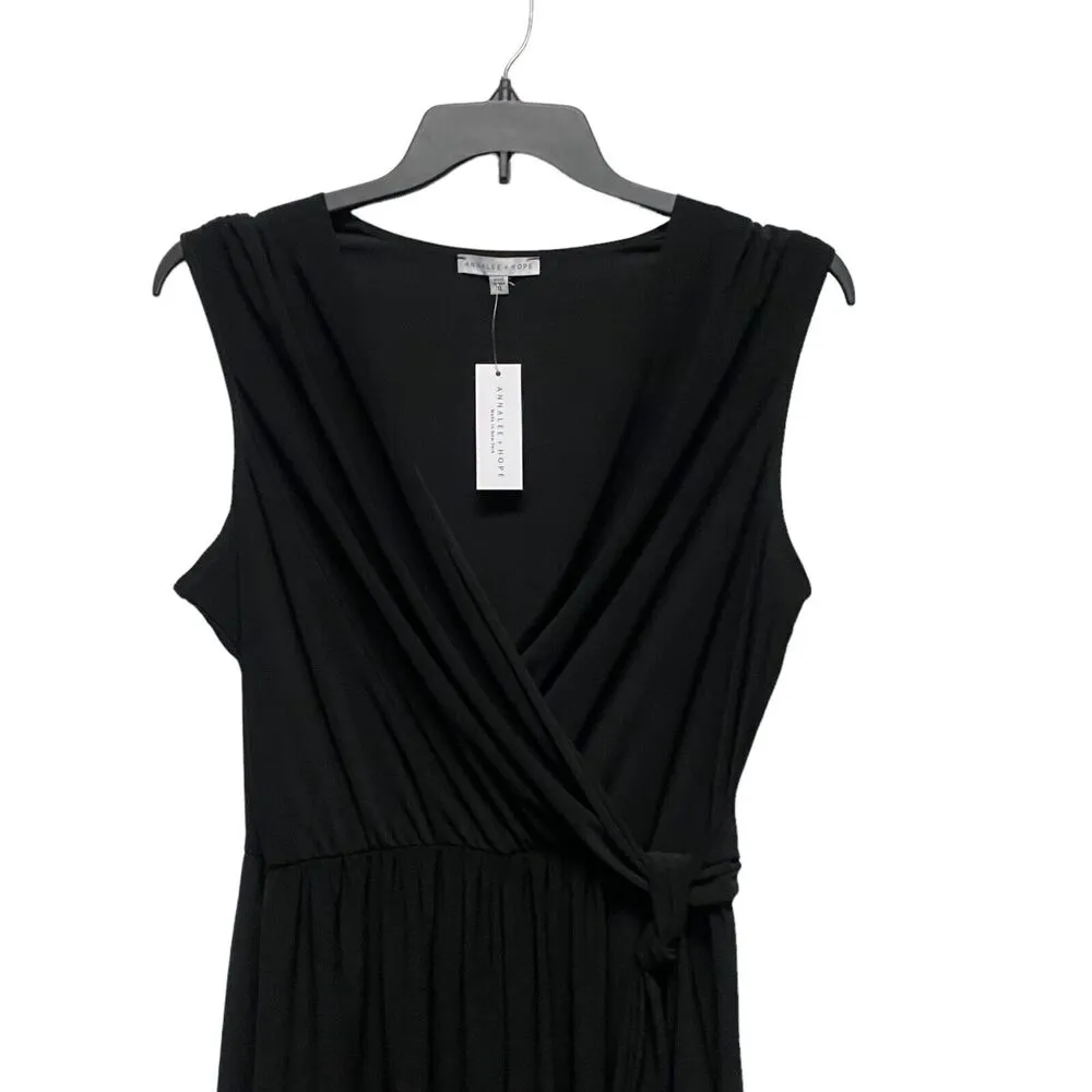 Annalee + Hope Jumpshort Black Sleeveless Faux Wrap V Neck Women's XL One Piece - Image 3
