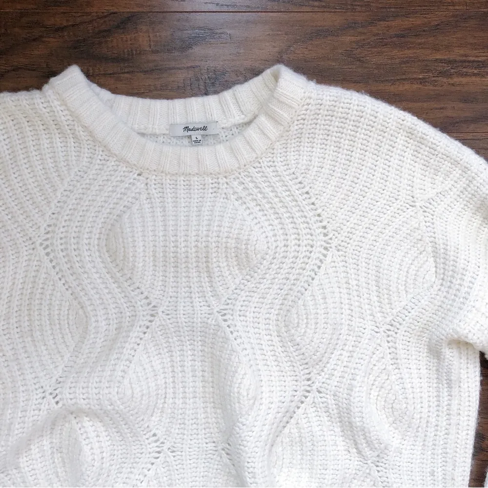 Madewell • Everett Rib-Play Pullover Sweater cream chunky cable knit alpaca - Image 3