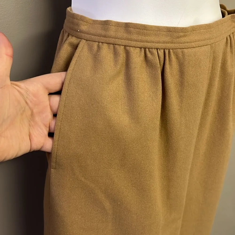 Pendleton Vintage Tan Pure Virgin Wool Lined Midi Pull-On Skirt Size 8 M516–149 - Image 7