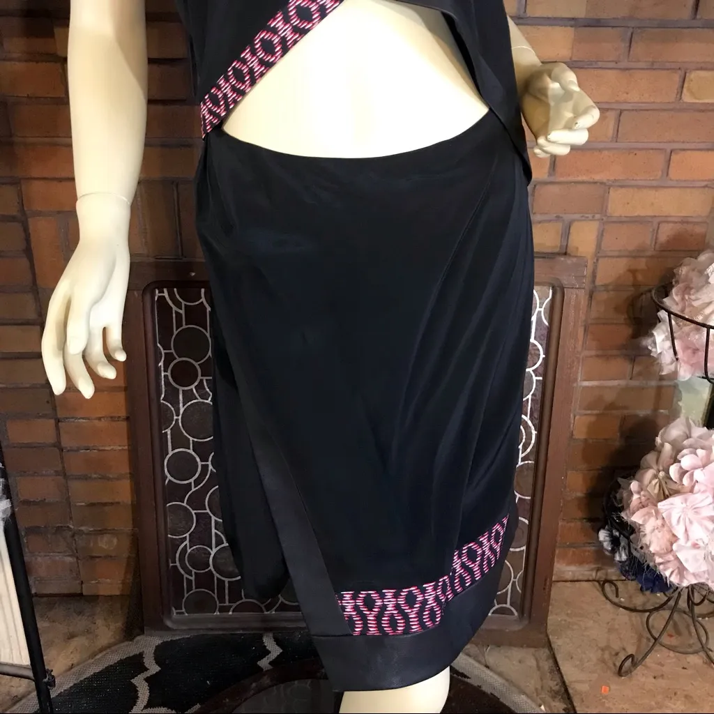 THAKOON ADDITION BLACK SILK DRESS WITH LAMBSKIN LEATHER TRIM AND RED PATTERN (6) - Image 9