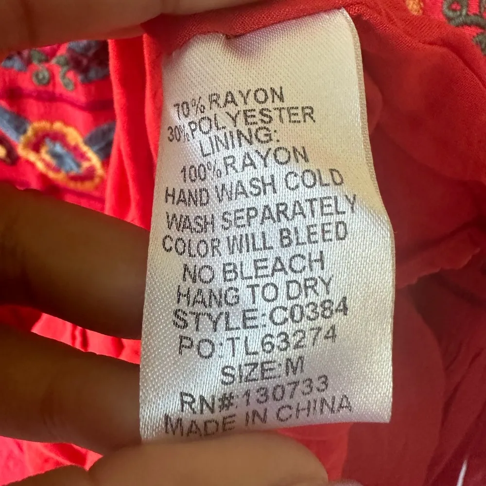 Umgee Boho Bliss Embroidered Waterfall Ruffle Bell Sleeve Baby Doll Dress M - Image 7